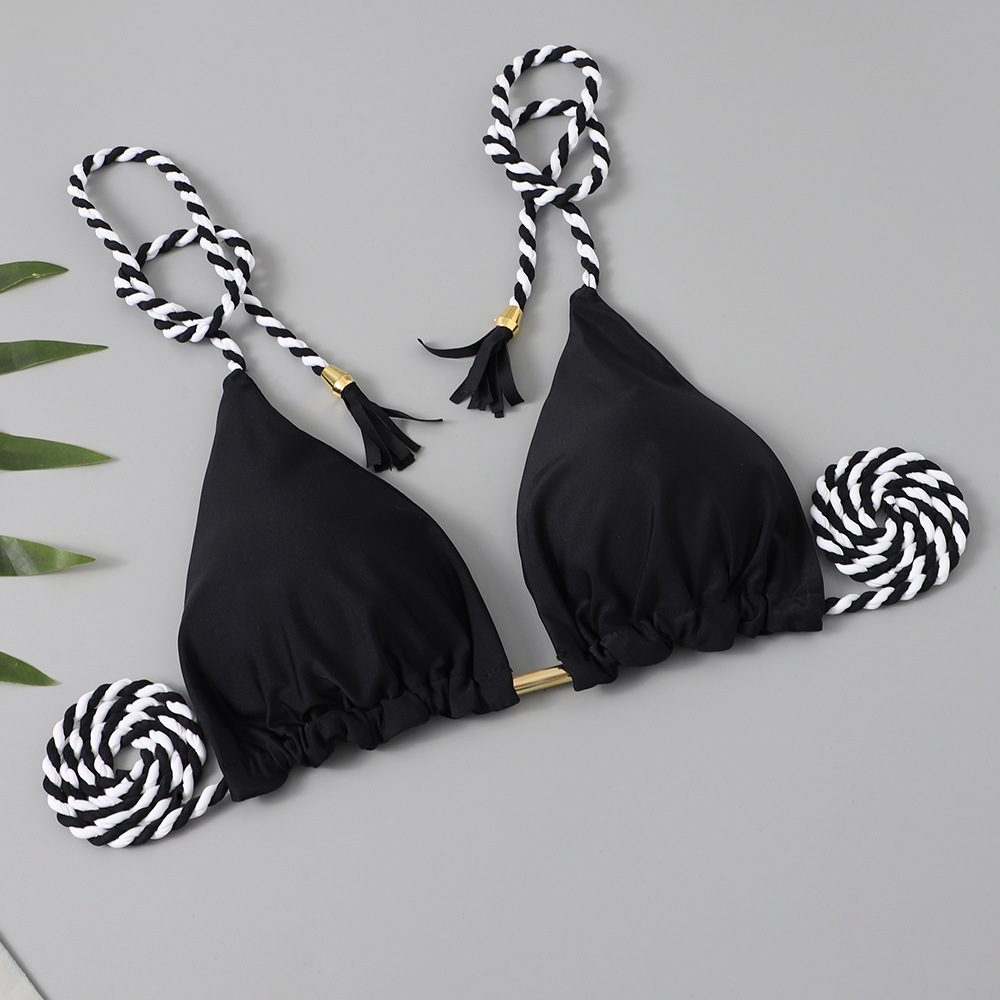 105g Weight Polyester Fabric Type split swimsuit Tops Type Swimming Pool, Beach Occasion Stripe, Solid Color Pattern Women's Gender Drawstring Craft Women's Stripe Solid Color 2 Pieces Set Bikinis Swimwear 25