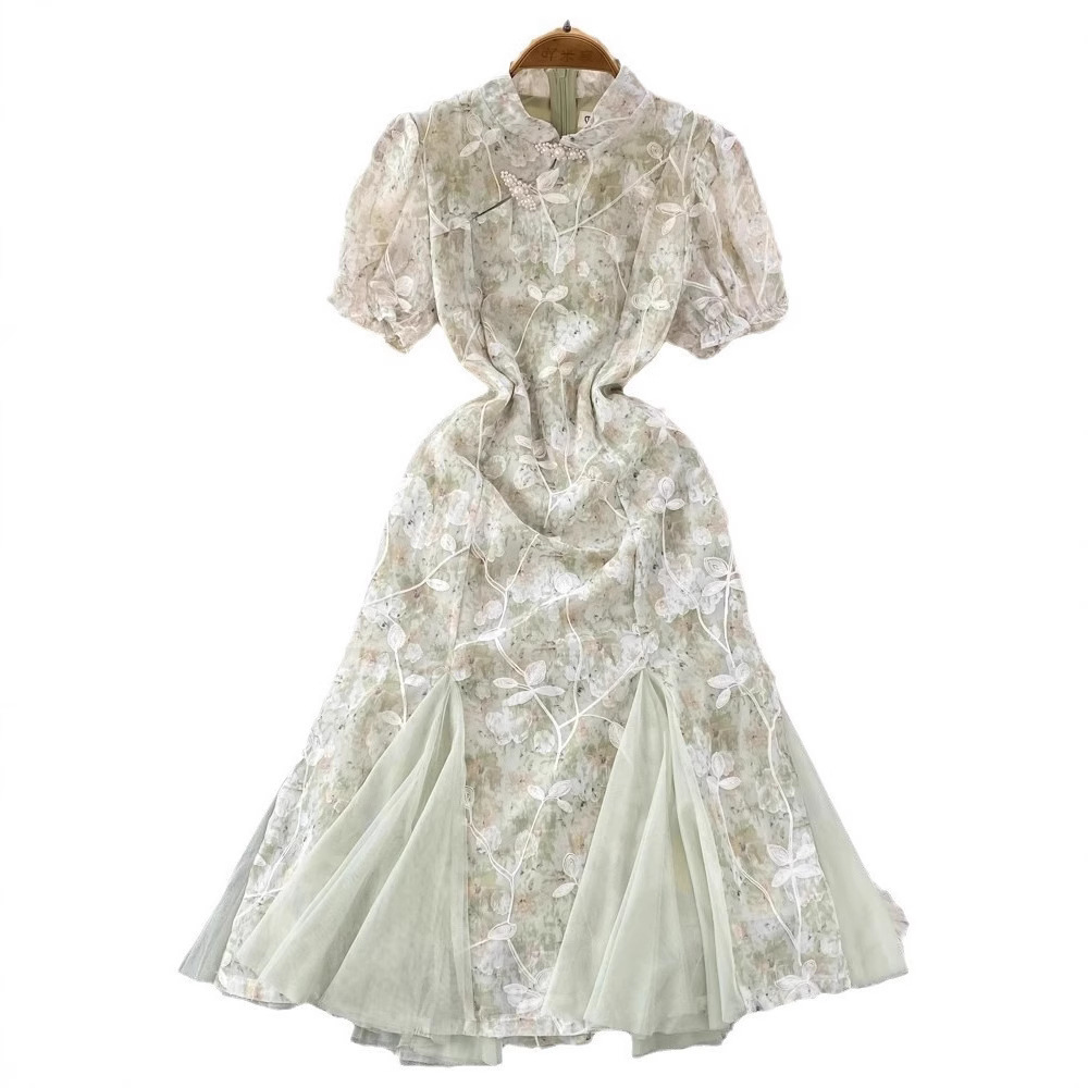 Cross-border High-end Modified Cheongsam For Women, Summer 2023 New Vintage Chinese-style Stand-up Collar,_ecoleips.com