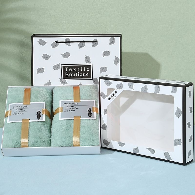 두꺼운 녹색 수건 선물 상자 2개