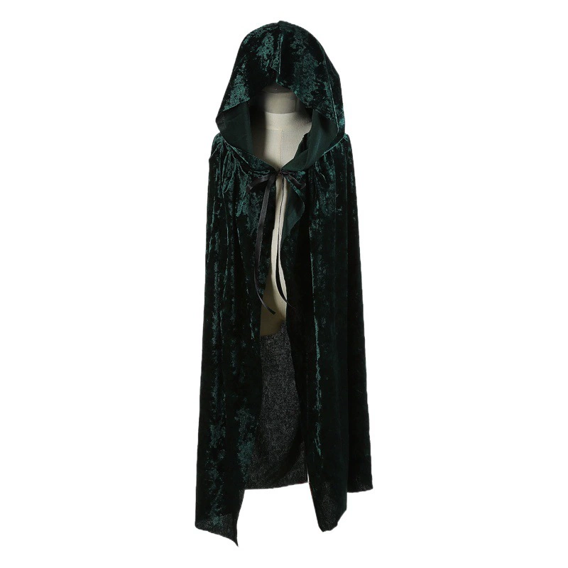 Костюм на Хэллоуин Детский плащ ведьмы с капюшоном, длинный зеленый бархатный плащ на шнуровке, косплей