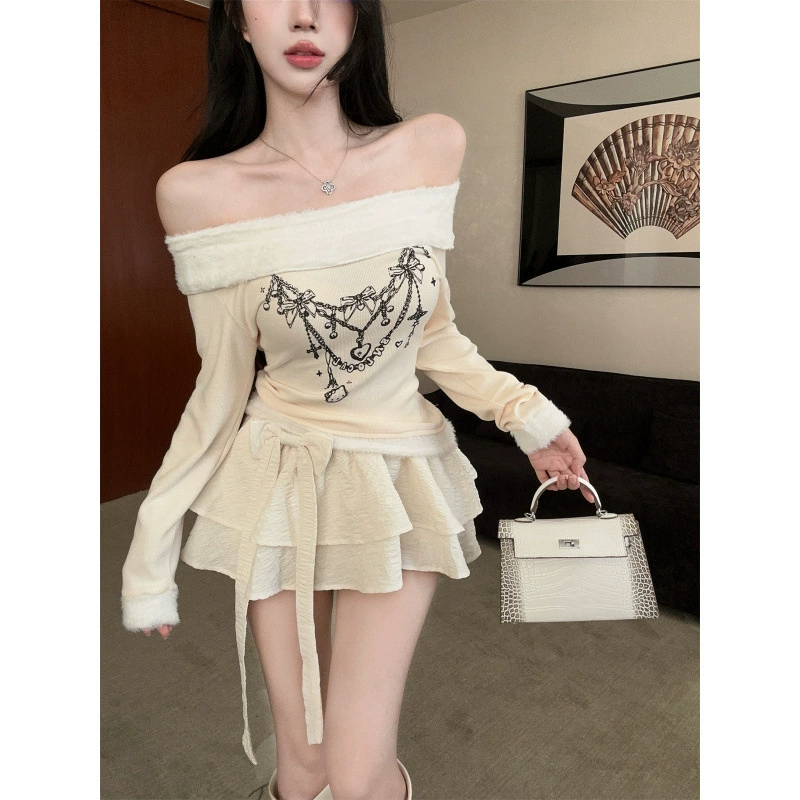  Velvet necklace, skirt, trousers, set, open shoulders, A-line