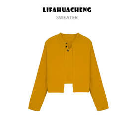 高级设计感小众秋冬假两件针织衫女短款慵懒风软糯毛衣V领拼接上