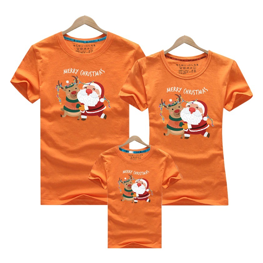 2021 cross-border Santa Deer Head algodón peinado padre-hijo ropa bebé mameluco niños manga corta cuello redondo Camiseta al por mayor