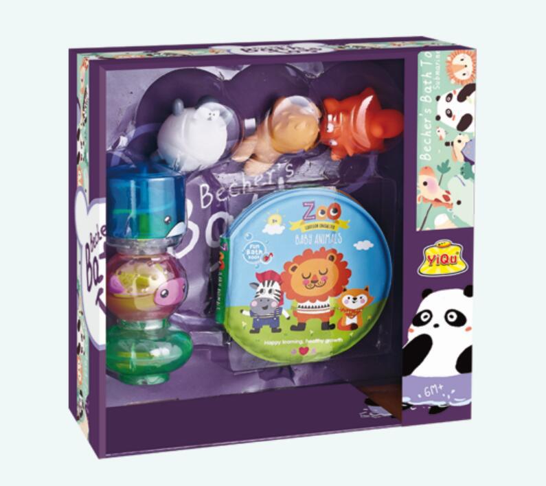 跨境儿童浴室洗澡玩具套装 搪胶喷水玩具 洗澡浴室书 DIY旋转杯子