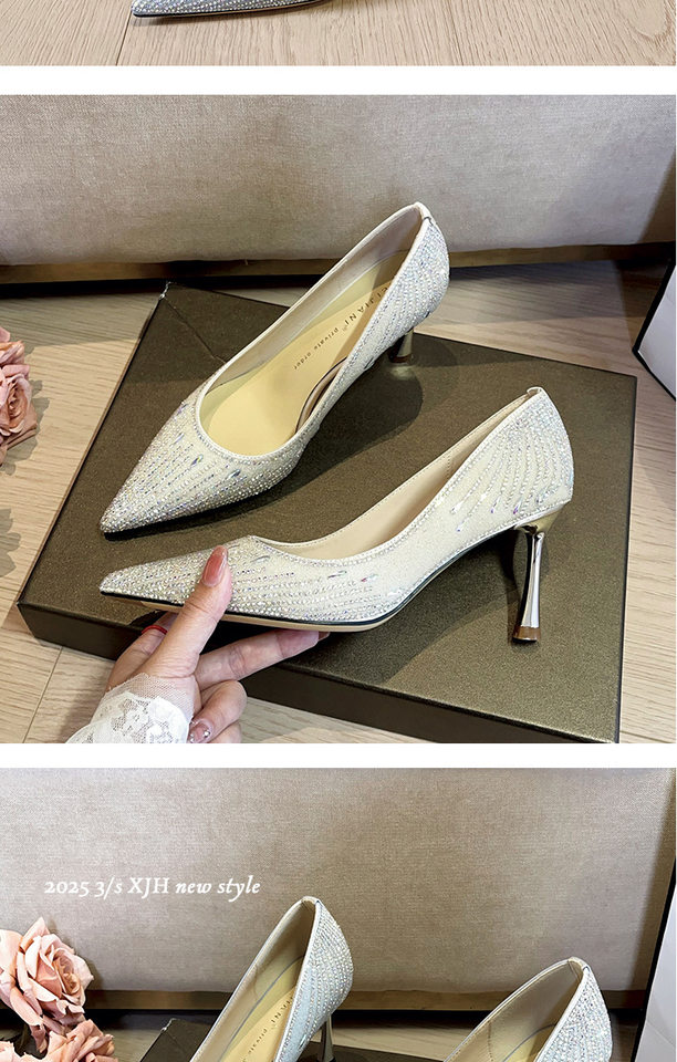 Giày cao gót nữ mũi nhọn gót nhọn 6–8 cm thiết kế thanh lịch cho cô dâu và phù dâu — Màu mơ, Màu xám bạc chi tiết 12