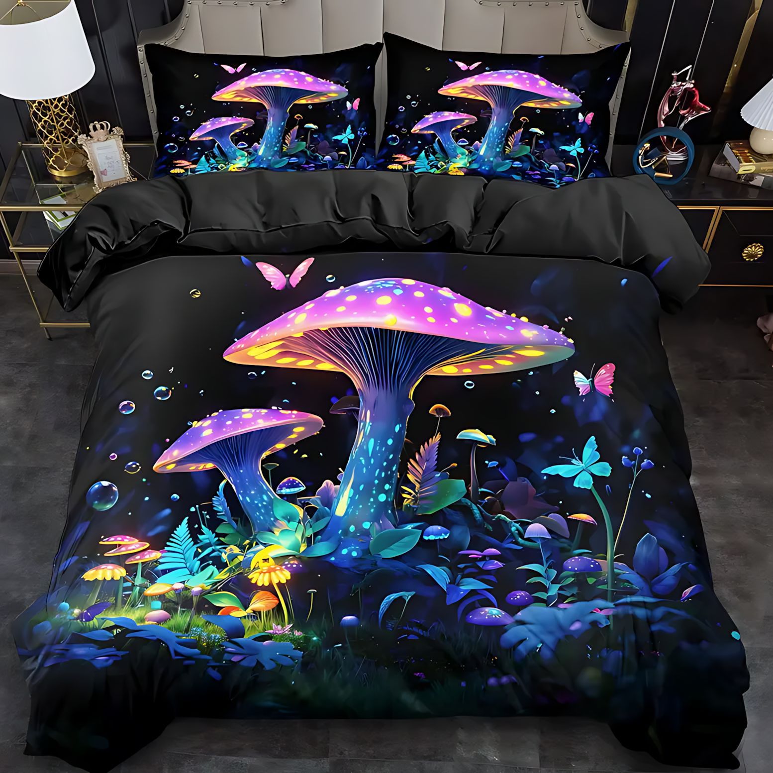 TUME / JIT transfronterizo fantasía hongos plantas molidas de alta definición digital impresión set de edredón se puede diseñar