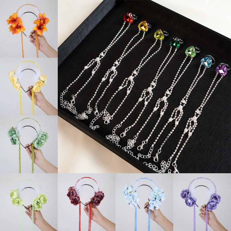 Joyful Seven Fairies Hairband Ling Stone Bracelet Ancient Style Fairy Cosplay Headwear Photo Shoot Colorful Bracelet Bangle
