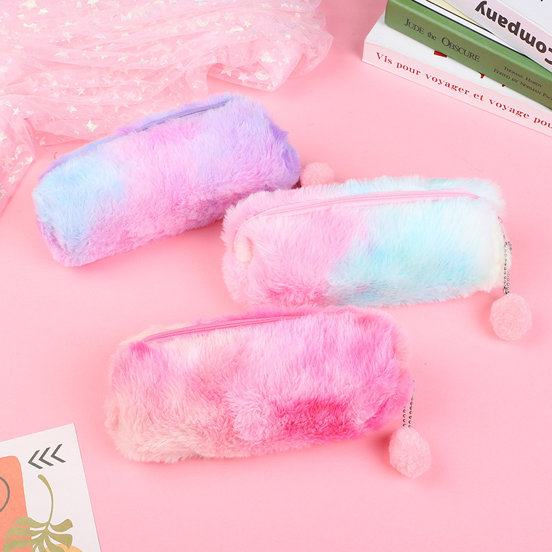 Korean Style Girl's Heart ins Candy Color Pencil Bag Girl's Japanese Style Cute Plush Writing Case Primary School Student Pencil Case