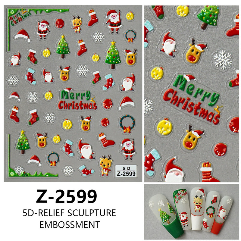 ヨーロッパとアメリカのクリスマスネイルアートステッカー漫画かわいい 5D 立体レリーフステッカー DIY ネイルアートアクセサリー子供のネイルステッカー|undefined