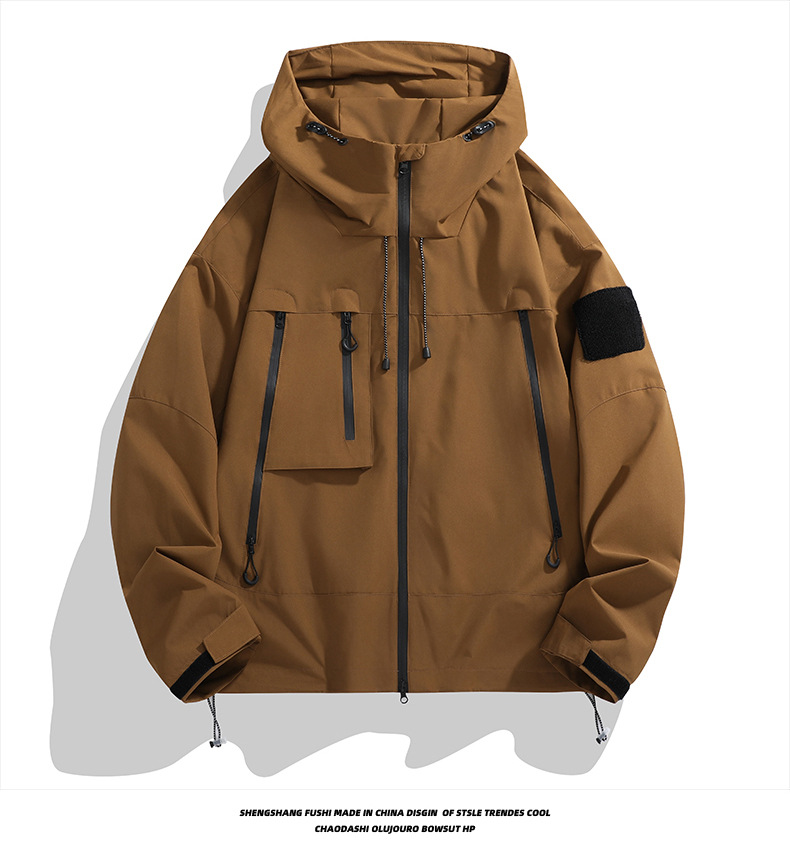 Men's autumn men's hooded windproof waterproof loose casual trendy workwear jacket, top_voghion.com