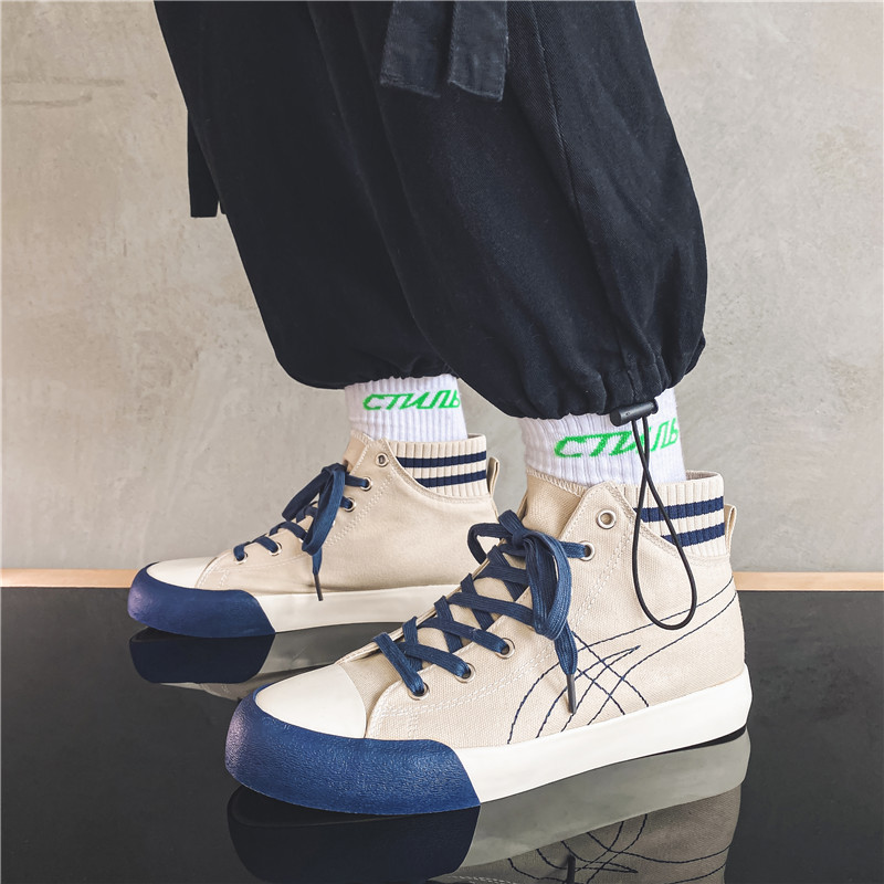 2021男鞋高幫韓版潮流帆布鞋男士春夏季休閑百搭板鞋學生ins潮鞋