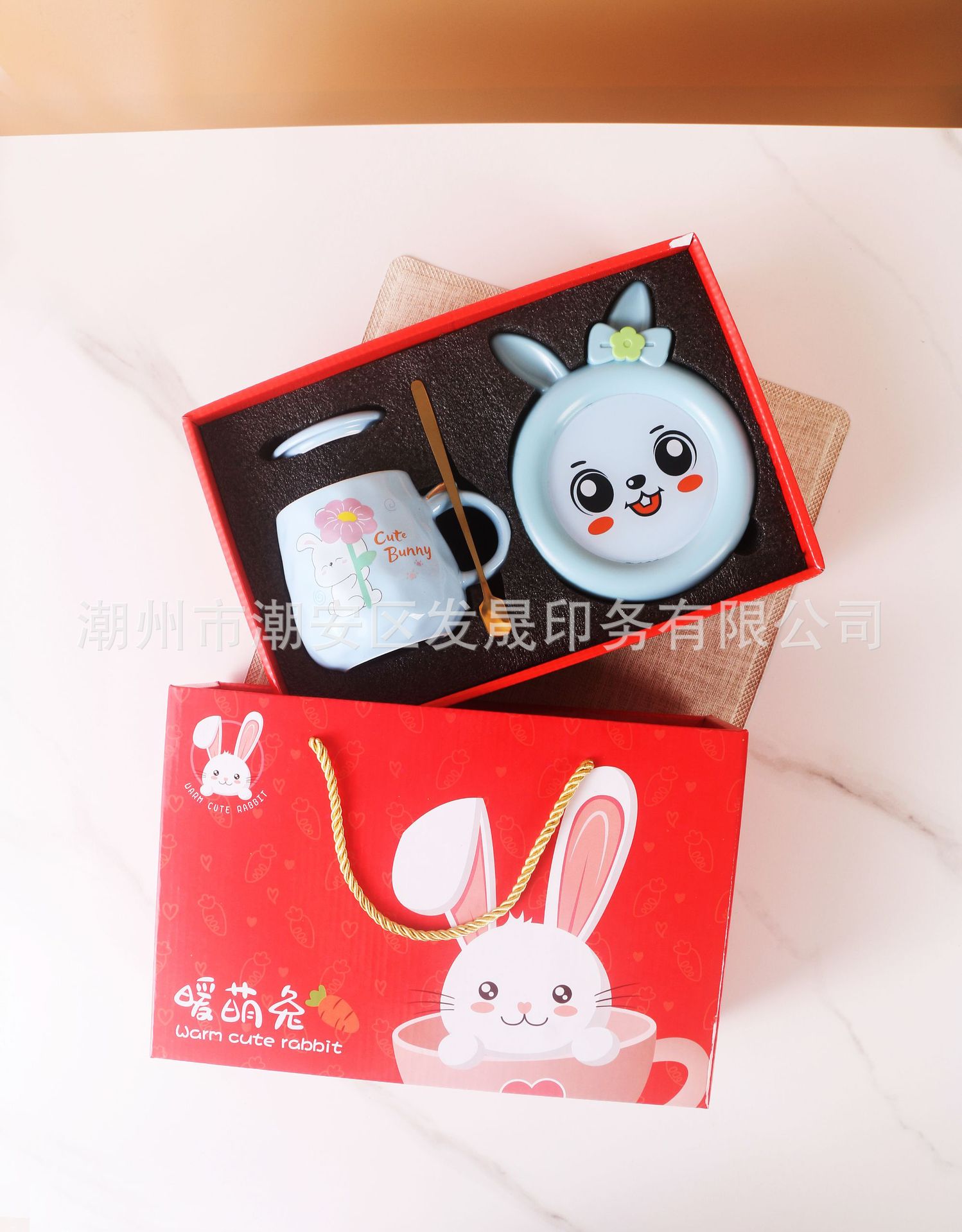 喜庆萌兔年恒温杯套装送礼精美包装彩盒手提伴手送礼大气款瓦楞盒