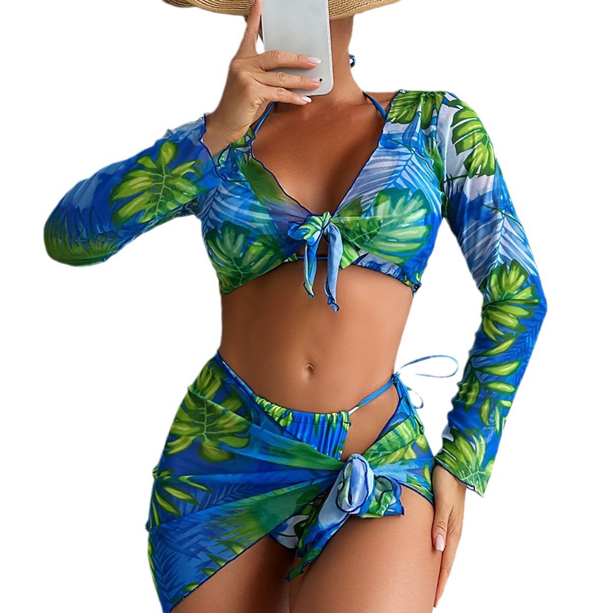 Mingyi 2024 nueva moda europea y americana sexy multicolor impreso amazon BIKINI traje de baño de cuatro piezas