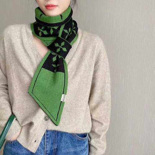Korean style knitted cross small scarf, versatile winter black and white streamers, warm and windproof, cervical vertebrae scarf for sale