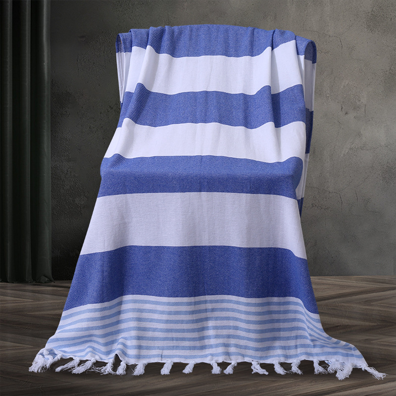 Toalla de playa turca algodón europeo y americano a rayas teñidas de hilo borla Toalla de baño de comercio exterior transfronterizo de algodón puro personalización de la toalla de playa