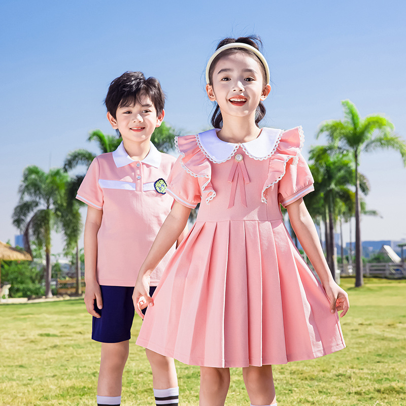 夏季班服套装儿童毕业照运动会夏天短袖粉色幼儿园园服小学生校服