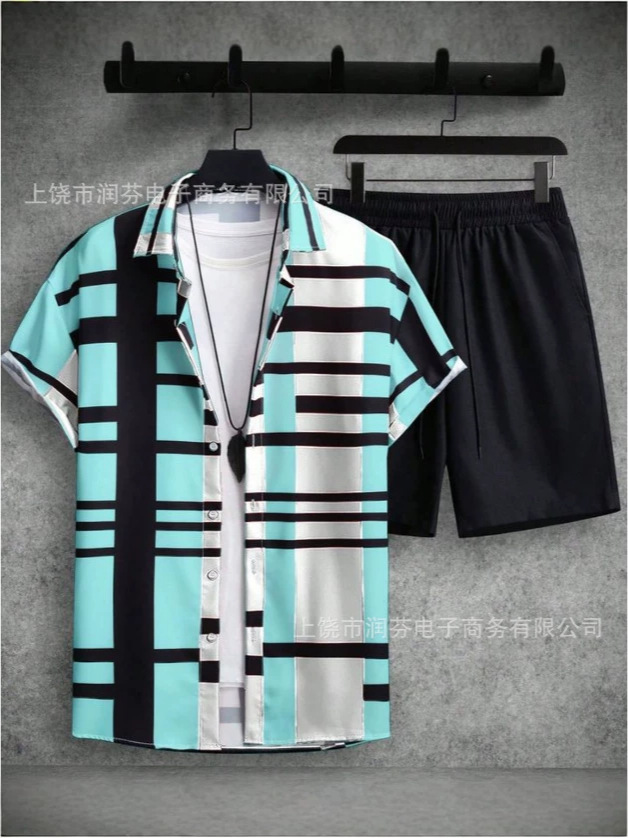 2026 viaje transfronterizo de vacaciones de viento camisa set hombre verano suelto transpirable dos piezas set mar ocio versátil