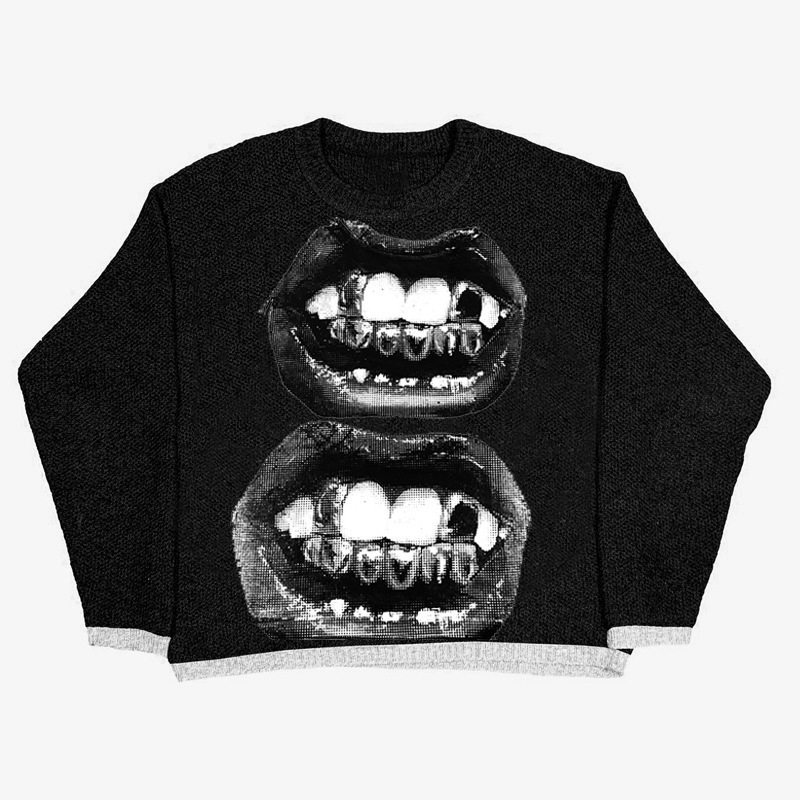 Cross-border wholesale autumn and winter New Gothic clothing women's club wholesale lip print loose sweater