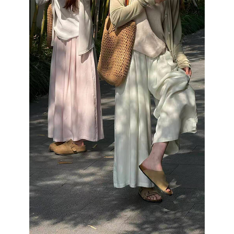 Korean-Style Lazy Style Tencel Linen Flared Skirt Pants for Women, Summer Thin Version, Petite, Elegant, Loose-Fitting, Cropped Wide-Leg Pants Korean-Style Lazy Style Tencel Linen Flared Skirt Pants for Women, Summer Thin Version, Petite, Elegant, Loose-Fitting, Cropped Wide-Leg Pants