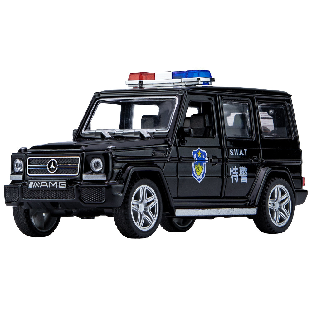 Weili aleación modelo de coche 1:32 Mercedes-Benz G65 coche de policía Tire hacia atrás sirena con sonido y luz coche de juguete grande G modelo adornos
