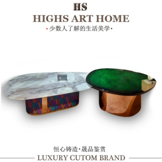 意大利奢华天然大理石茶几现代简约设计师别墅客厅大小组合咖啡桌