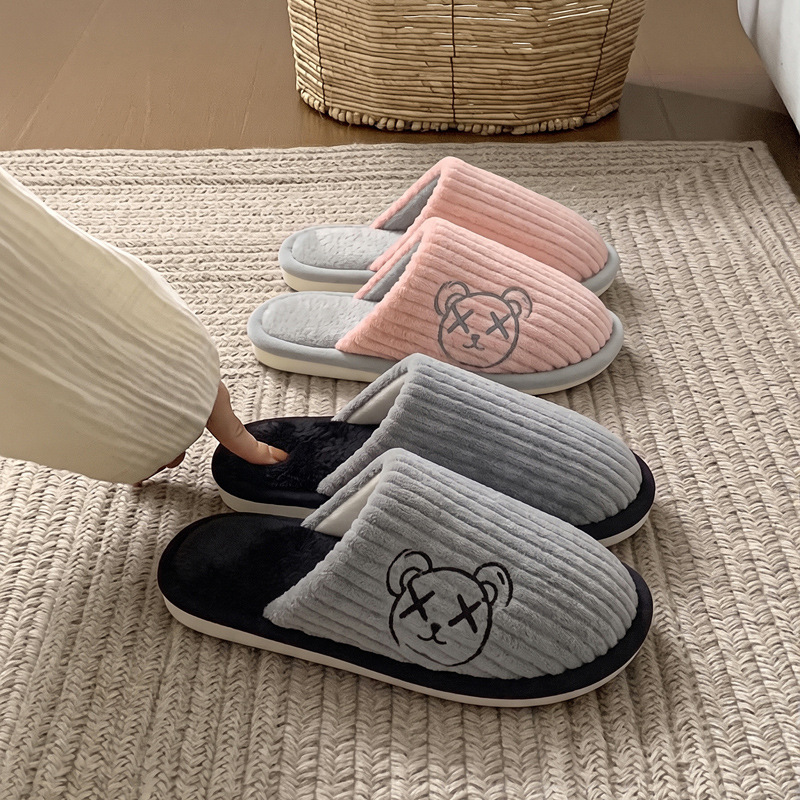 Men's Cotton Slippers Winter Cartoon Bear Home Couple Home Indoor Non-slip Warm Mao Mao Slippers Women Wholesale