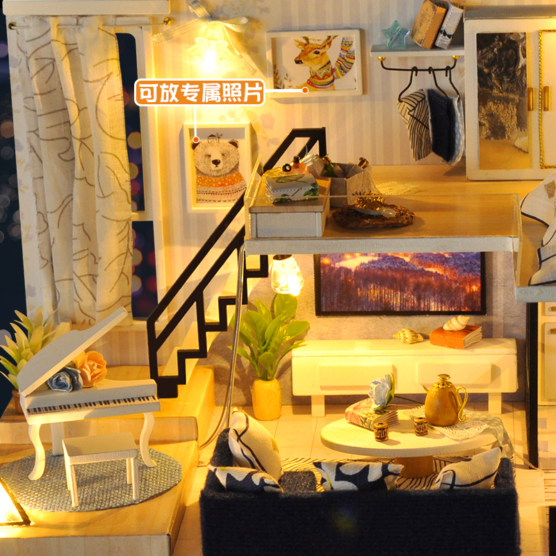 DIY chalet loft villa hecha a mano modelo de casa pequeña ensamblaje arquitectura juguetes regalos de cumpleaños llenos