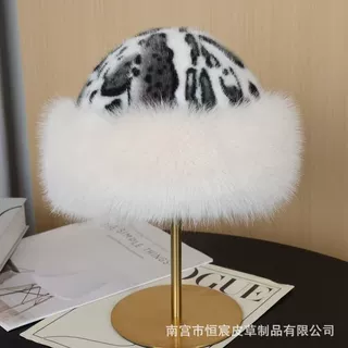 爆款跨境秋冬季加厚仿皮蒙古女士大帽檐防风防寒护耳毛绒渔夫帽子