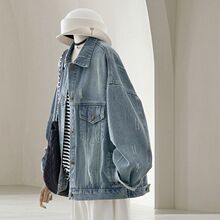 牛仔外套女春季新款浅蓝色磨破做旧港风时尚简约宽松廓形夹克
