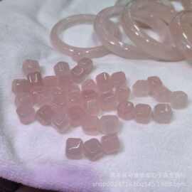 天然西柚粉 粉水晶方块方糖吊坠裸石色彩鲜艳精品diy配件无孔