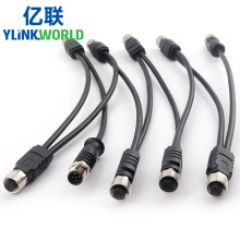 M12一分二接头PVC链式公转母航空插头5芯PUR防水连接器IP68防水线
