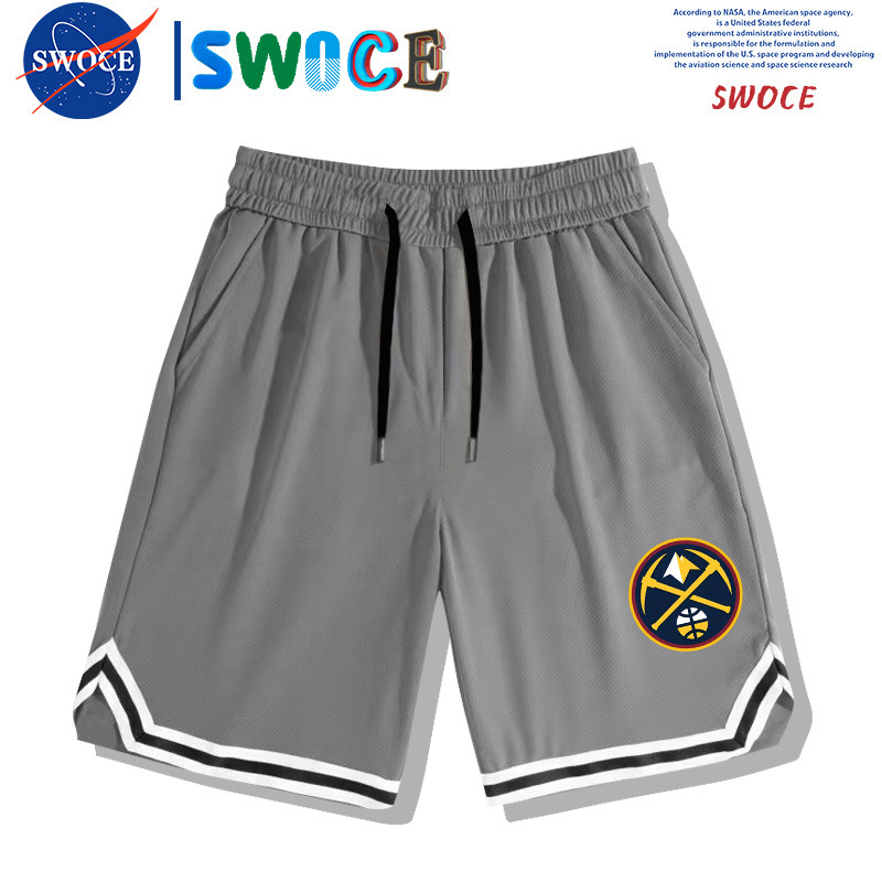 Nuggets Logo Ice Silk Quick-Drying Basketball Sports Summer Youth Elastic Waist Loose Casual Shorts