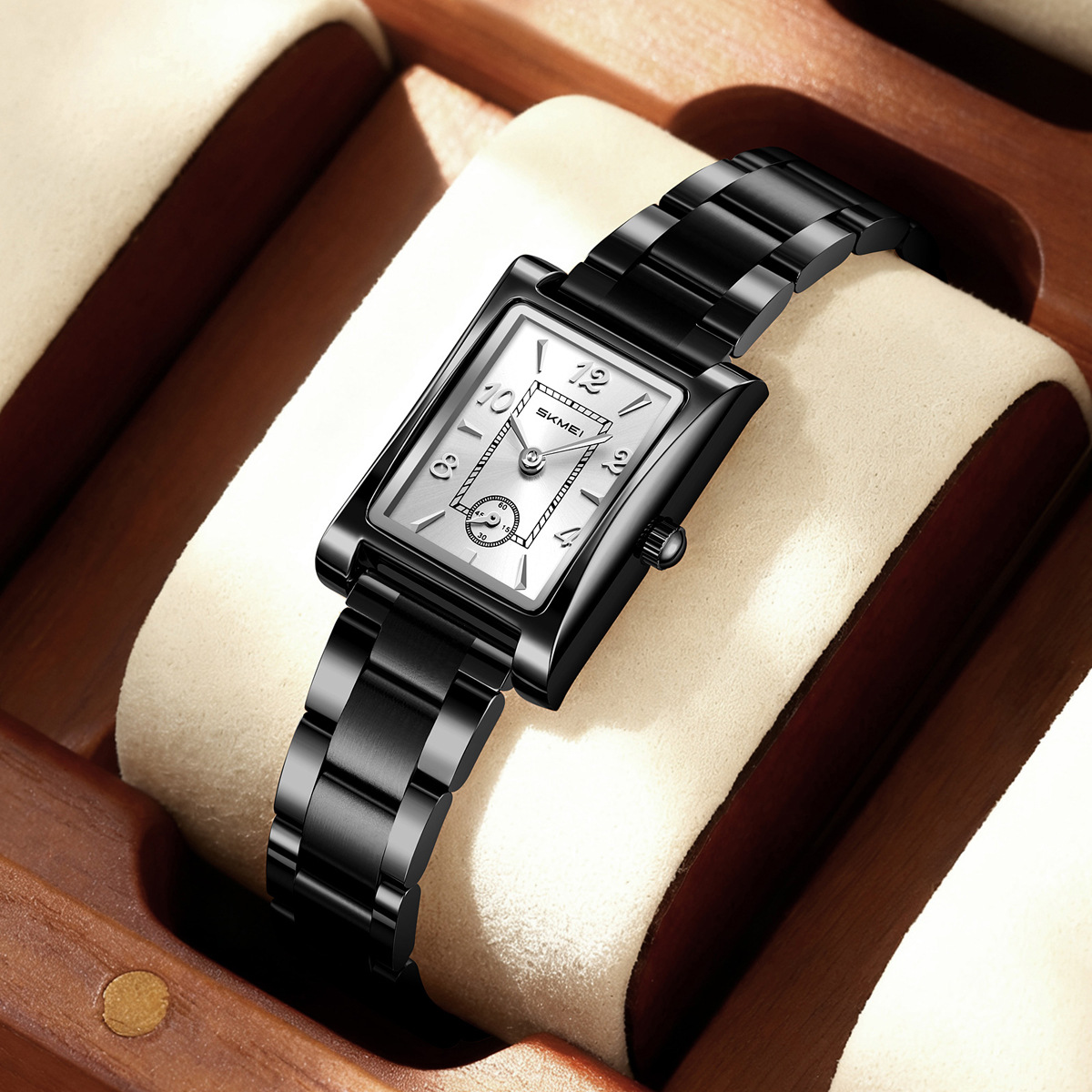 Momento de belleza relojes de pulsera retrógrados cuadrados de acero impermeable relojes de cuarzo comercio exterior al por mayor regalos personalizados fábrica de fuente