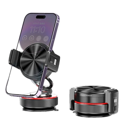 New model car magnetic phone holder 2-in-1 vacuum suction dashboard navigation mount with clamp for car use (Car phone holder) - 2-in-1-magnetic-stand-n52-super-strong-magnet-adhesive-back-clip-black