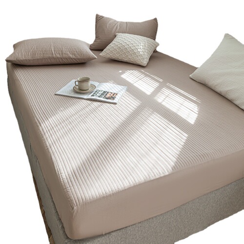 ins Foreign Trade 100% Cotton Straight Stripe Solid Color Quilted Bedding Set Three-Piece Set Cotton Filling Thickened Single Mattress Protector 