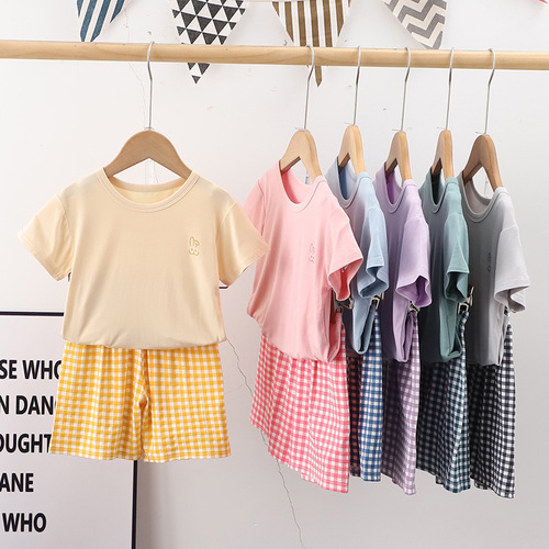 Parent-child home clothes suit boys Modal children's pajamas summer thin short-sleeved casual girls suit wholesale