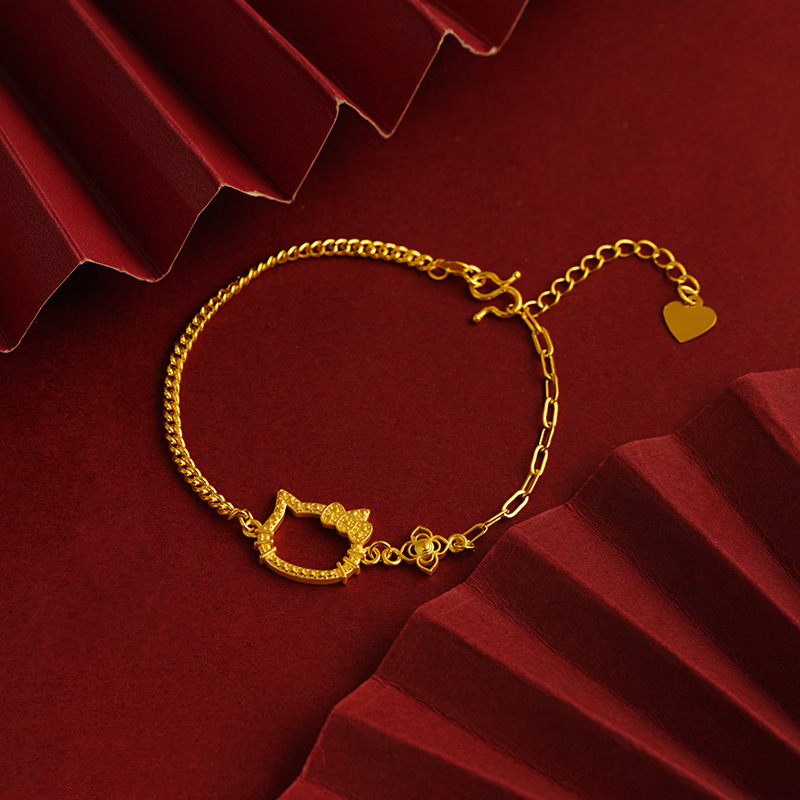 Nueva moda dulce lindo gatito gato pulsera personalidad imitación oro hueco gato pulsera para las mujeres al por mayor aleación de cobre