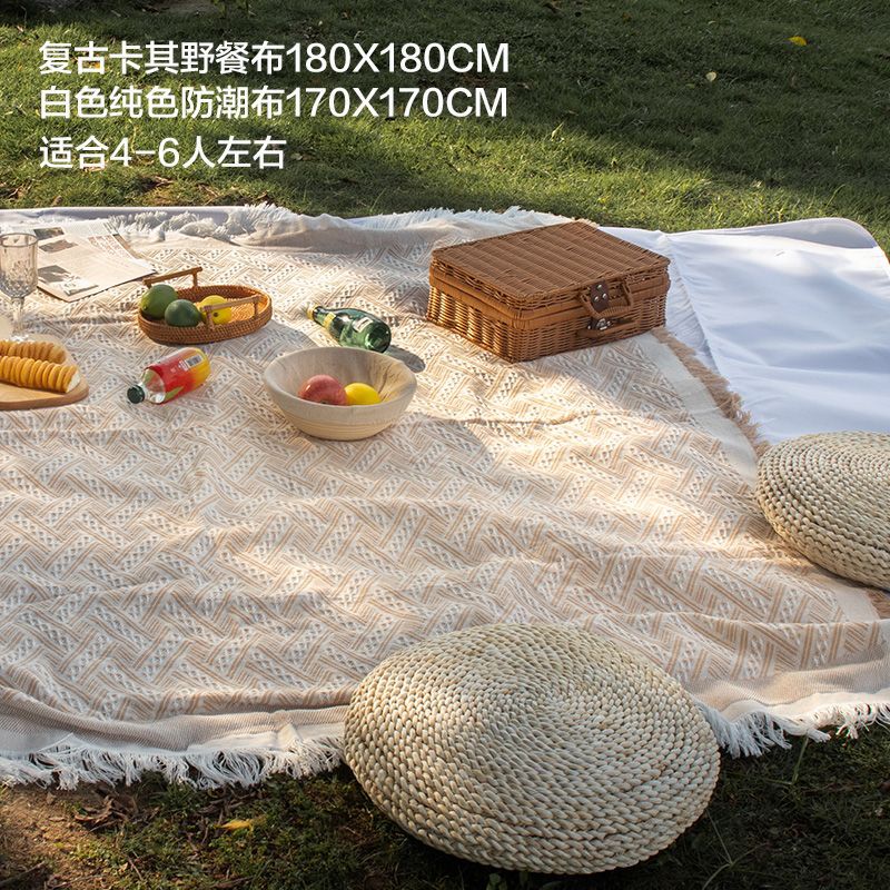 沙滩野餐垫复古针织流苏沙滩垫户外露营音乐节法式氛围感一件代发|undefined