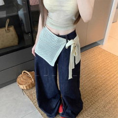 ホットガールソリッドカラー中空ニットスカートレディース夏の新デザインレースアップスリムで多用途なAラインバットカーテン