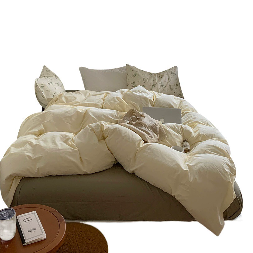 Корейский стиль, пасторальный цветочный комплект из чистого хлопка, состоящий из четырех предметов, однотонный, полностью хлопковый, 1,5 м, 1.8m г., приятный для кожи, простыня из стираного хлопка.