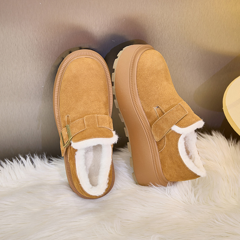 Thick-soled fleece-lined Beans Shoes Women's 2024 New Leather Autumn and Winter Loafers Cotton Shoes Warm Snow Boots