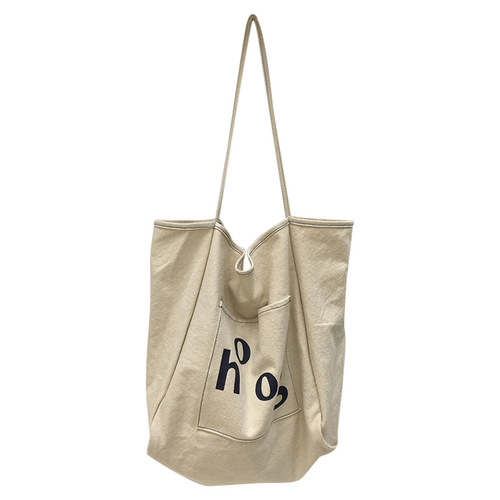 Literary ins super popular canvas bag women's shoulder portable large capacity shopping bag  new trendy simple tote bag