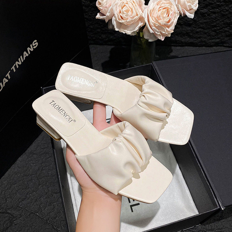 Dép sandal nữ quai ngang mũi vuông gót vuông đế cao 3–5 cm — Màu mơ, Màu nâu