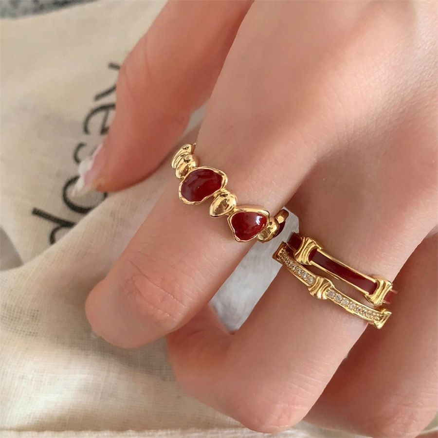 輕奢復古滴釉安可拉紅鋯石戒指女小眾設計高級感簡約氣質精緻指環