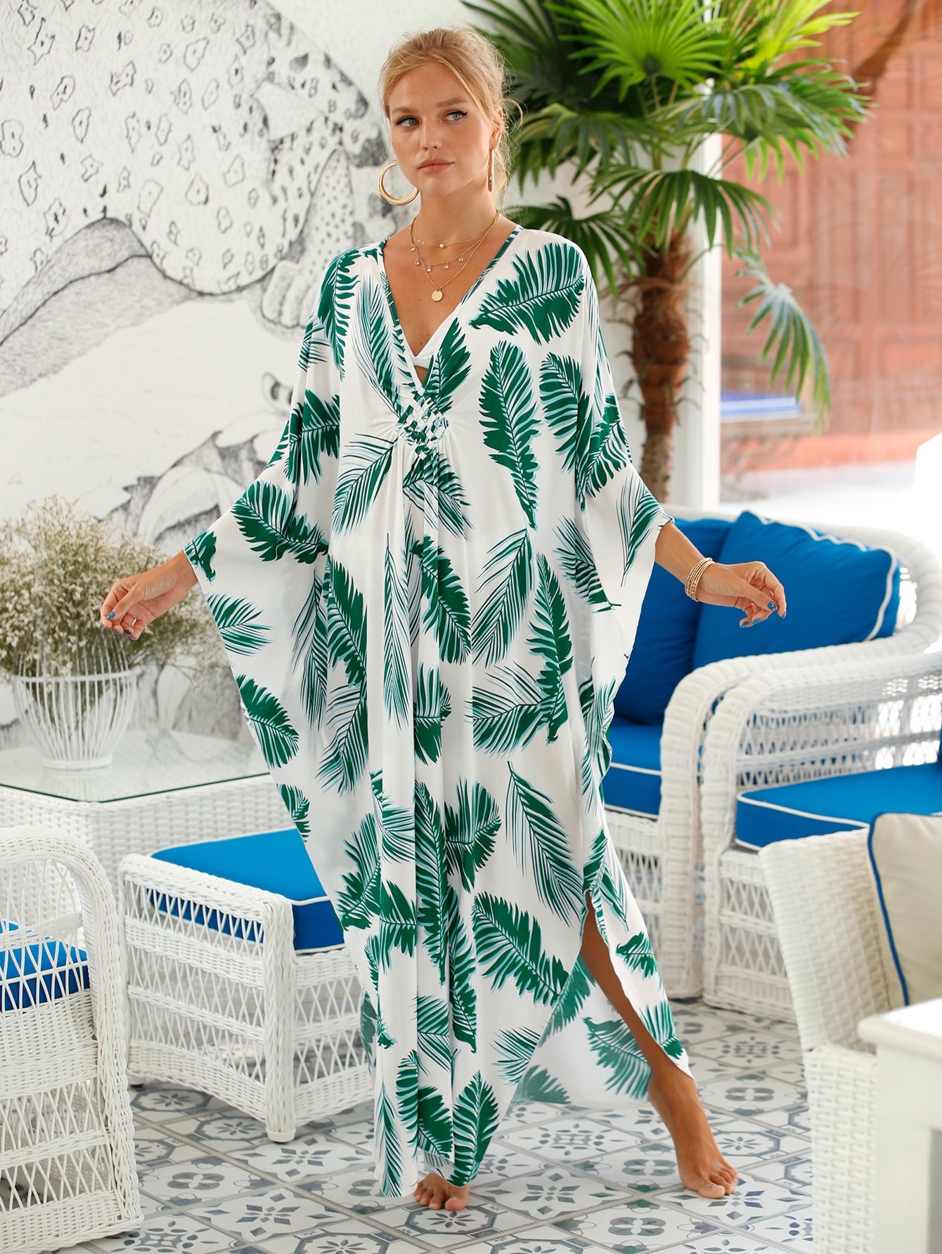 224g Weight Sunscreen Shirt Outerwear Type 3/4 Length Sleeve Sleeve Length Polyester Fabric Type Long Top Length V Neck Neckline Printing, Leopard Pattern Spring&Summer Season Women's Gender Vacation, Beach Style Women's Printing Leopard Vacation Beach Cover Ups 9