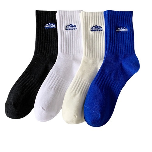 Zhuji socks men's cotton socks mid-stockings snow mountain embroidery new boys basketball deodorant sports stockings ins trend