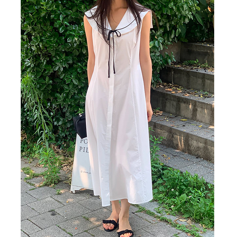 Korean Style Navy Collar Dress for Women 2025 Summer Wear Fashionable and Age-Reducing Single-Breasted Long A-Line Skirt Korean Style Navy Collar Dress for Women 2025 Summer Wear Fashionable and Age-Reducing Single-Breasted Long A-Line Skirt