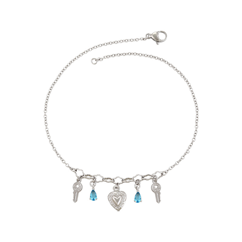 Pulseras de tobillo Xuping al por mayor, joyería europea y americana de aleación chapada en oro con diseño de corazón, hoja y llave, con circonita, moderna y versátil.