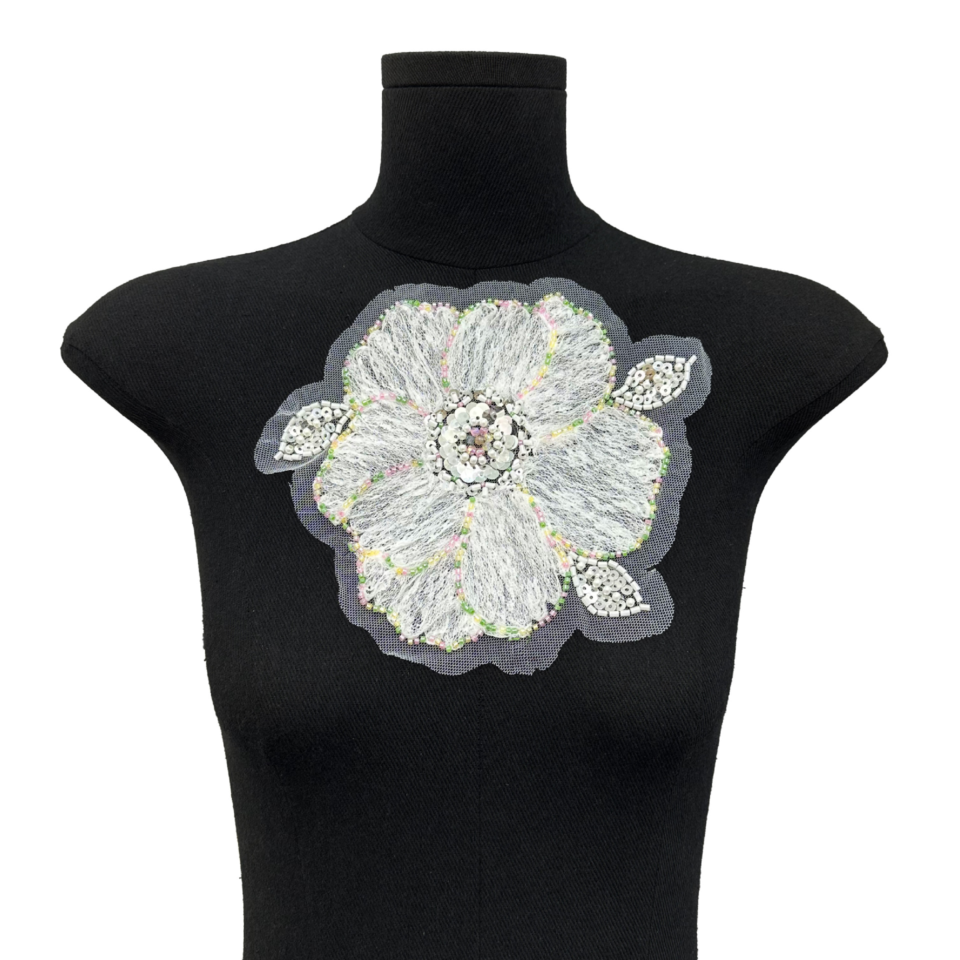 Tubo de cuentas bordado de sequillas blancas grandes flores pegatinas de tela cuentas vestidos de boda cheongsam ropa jeans accesorios parches decorativos image 9