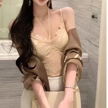 792#纯欲性感蕾丝花边吊带背心女秋冬新款内搭短款修身打底衫美背